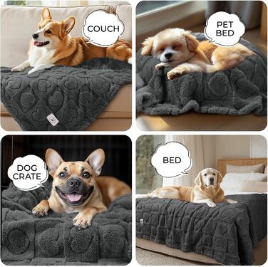 Водонепроникний коврик для собак Luciphia, середній та великий розмір, для ліжка/дивану, м'який, пухнастий, з 3D-серцем, з флісу Sherpa, комфортний, заспокійливий, сірий, 76 x 104 см