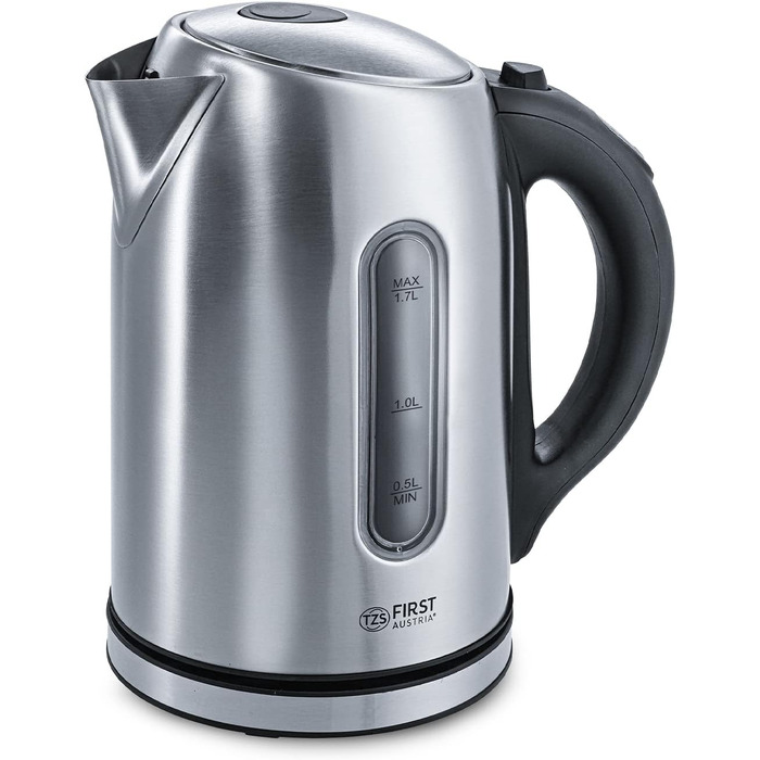 Електричний чайник First Austria Edelstahl 2200W, 1.7L, регулювання температури 60-100°C, підтримання тепла, фільтр від накипу, прихований нагрівальний елемент, LED-підсвічування