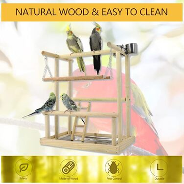 Bird Playground, budgie toys, bird play stand, bird gym, bird accessories, climbing frame with feeder cups, tray, swing for parakeets, canaries, finches, etc. (#8)