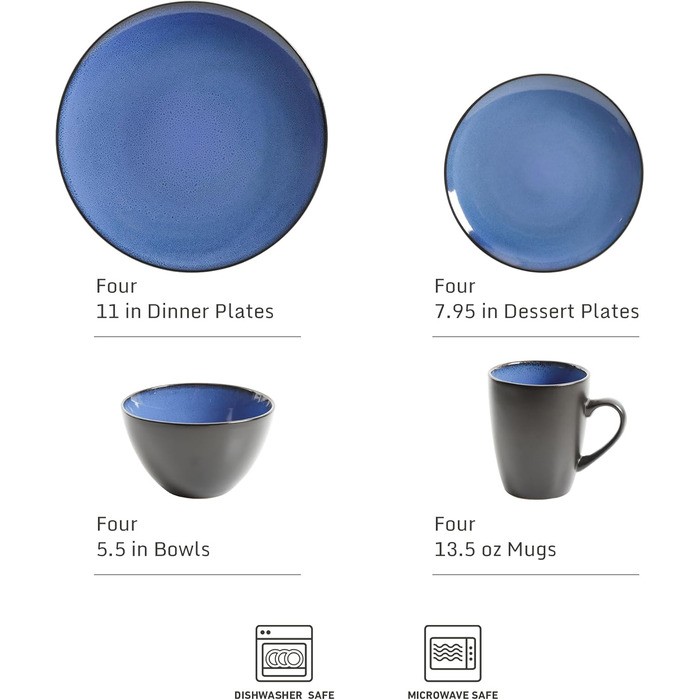 Набір посуду Gibson Soho Lounge, 16 предметів, блакитний, кераміка, для 4 осіб