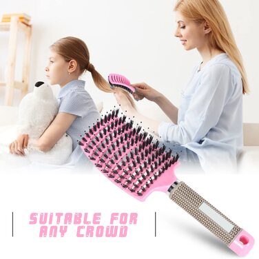 Двопакетна щітка для волосся (чорний та фіолетовий) з щетиною дикого кабана - безшумна, розподіляє олію для волосся, розгладжує пух, дихаюча та прискорює сушіння. Фіолетова поп-щітка (рожева поп-щітка)