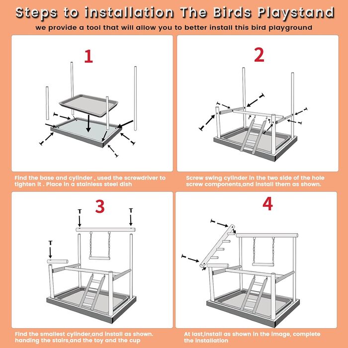Budgie Playground Bird Playground with Feeder Cup Toy, Ladder, Climbing, Swing, and Tray for Canaries, Parakeets, Budgies, Wood, Size 45x37x26 cm #A (Wood 006)