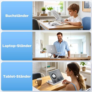 Підставка для ноутбука ICARE з магнітним кулером, 360° обертання, до 10 кг, тиха (18dB), для ноутбуків та планшетів до 16 дюймів, срібна