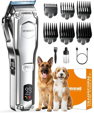 Професійна тиха машинка для стрижки собак Oneisall з довгим хутром та густою шерстю, знімні леза з нержавільної сталі, для собак, котів, коней, час роботи 4 години