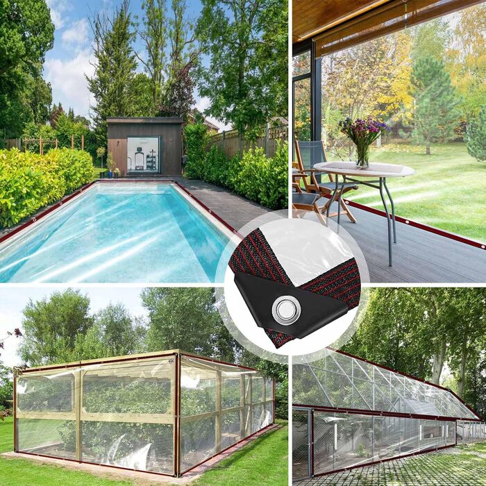 2x5m Waterproof Transparent Tarp with Grommets, Transparent Tarp for Outdoors, Tent Transparent Tarps Garden, Tent Tarp Cover, Weatherproof Tarp for Folding