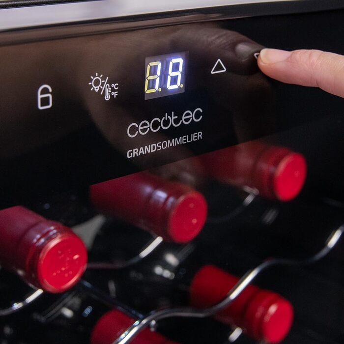 Cecotec Bolero Grandsommelier 34030 Stainless Steel Wine Refrigerator - 80L Compressor Cooler with Adjustable Temperature (5-18°C), Touch Control, LED Interior (34 Bottles, Black)