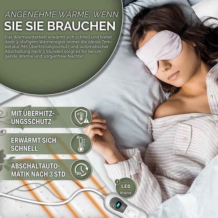 Електрична ковдра Sinnlein Doppel-Wärmeunterbett 160x140 см з автовимкненням та 2 зонами температури | Ковдра з підігрівом з 3 рівнями температури | Підстилка з підігрівом для ліжка | Тепла ковдра з м'якого флісу (з малюнком, 150 x 80 см)