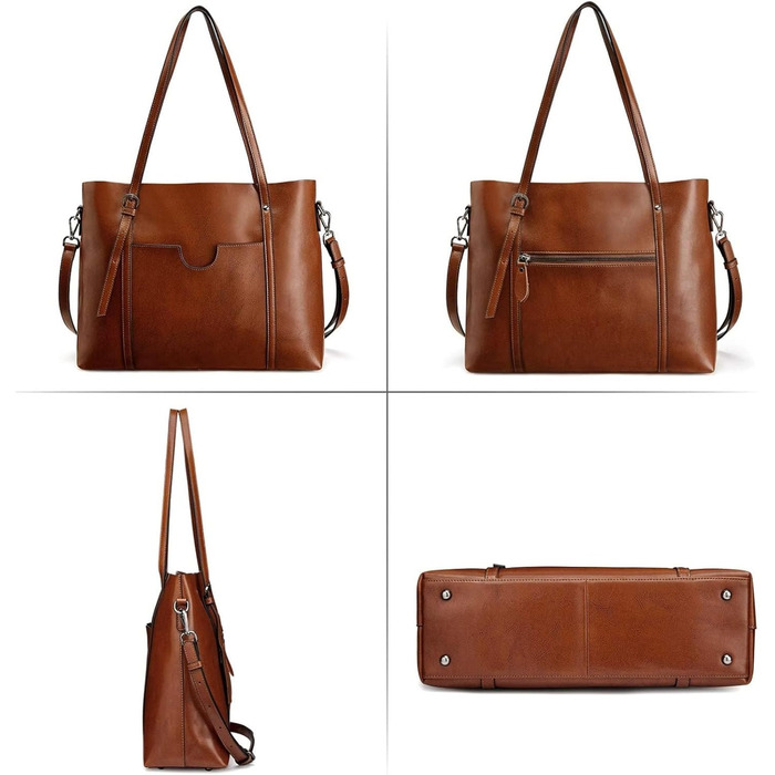 Сумка жіноча S-ZONE 3 в 1 з натуральної шкіри (темно-коричнева) - шопер, кросбоді, для ноутбука