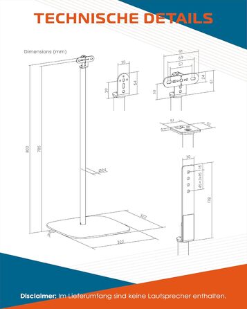 Підставка для колонок Xantron® 2X, регульована висота до 103 см, з антиковзким покриттям та прихованою прокладкою кабелю, з кріпленням, PREMIUM-USF-2