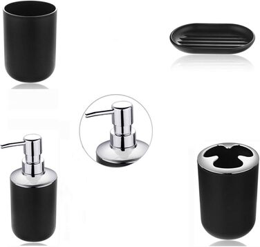 Набір аксесуарів для ванної кімнати Icegrey: 6 предметів, чорний (дозатор для рідкого мила, тримач для зубних щіток, стакан, мильниця, тримач для туалетного йоржика, сміттєвий контейнер)