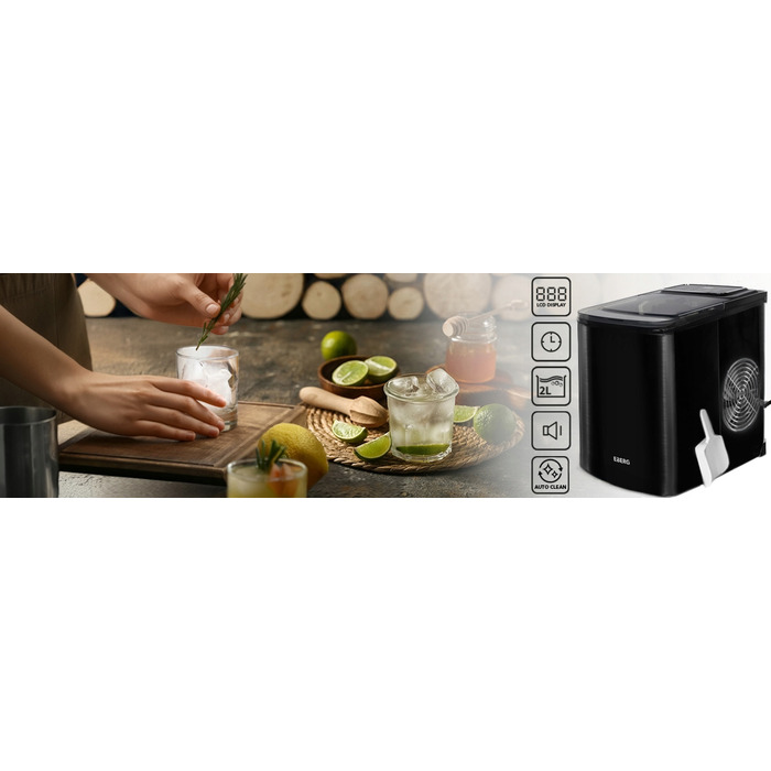 Льодогенератор EBERG чорний, швидкий та ефективний, 160 Вт, 12 кг