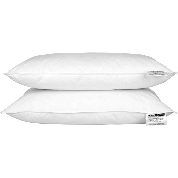 Homescapes 2-Pack Pillows, 48 x 74, high-quality goose down and feather pillows, sleep pillows certified by Responsible Down Standard and Oeko-Tex, with 100% cotton cover
