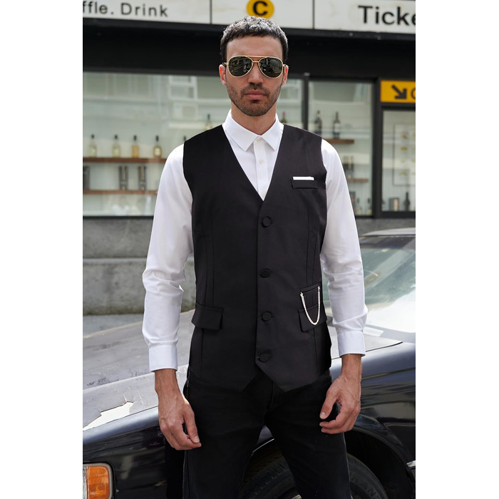 Чоловіча жилетка Miaikvs M117 чорного кольору, без рукавів, V-подібний виріз, для весілля, ділових зустрічей та повсякденного стилю