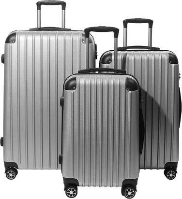 Hippo Carry-on Luggage Suitcase Travel Suitcase with Wheels Trolley Carry-on Trolley Rolling Suitcase Security Lock Airline-compatible Carry-on 4 Wheels ( :37 * 23 * 57c) (Set, Silver)