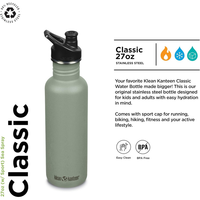 Klean Kanteen Classic Water Bottle 800 ml (Sea Spray)