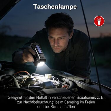 Радіо Milfech сонячне з ручним заводом, AM/FM, 2000mAh, ліхтарик LED, SOS-сигнал, для кемпінгу та надзвичайних ситуацій, чорне