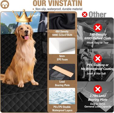 Захисний чохол на заднє сидіння авто для собак, чорний, 155x72 см (для позашляховиків/вантажів)