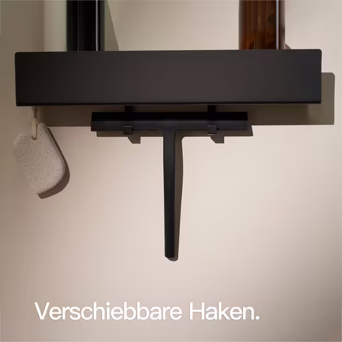 Полиця для душу Designfabrik Hamburg, самоклеюча, без свердління, чорна, 42 см – органайзер для ванної кімнати, настінне підвісне металеве душове та ваннецьке регальне рішення