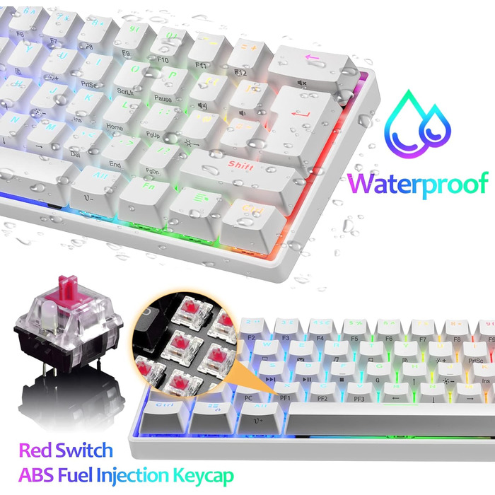 Ігровий набір клавіатури та миші MK21: механічна клавіатура 60% з RGB підсвічуванням, миша 6400 DPI та килимок для миші. Сумісна з PS4, Xbox, PC. Чорний/Blue Switch (White-Red)