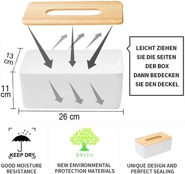 Wooden Cosmetic Tissue Box, 26x13x11cm Tissue Dispenser, Practical Tissue Box, Rectangular Tissue Box for Standard Tissues
