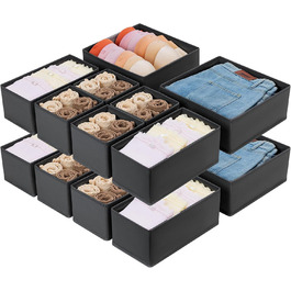 Drawer Organizers - Foldable Underwear Organizer Storage Box Fabric 16 Pieces Closet Organizer for Clothes, Socks (16 Pieces, Black)