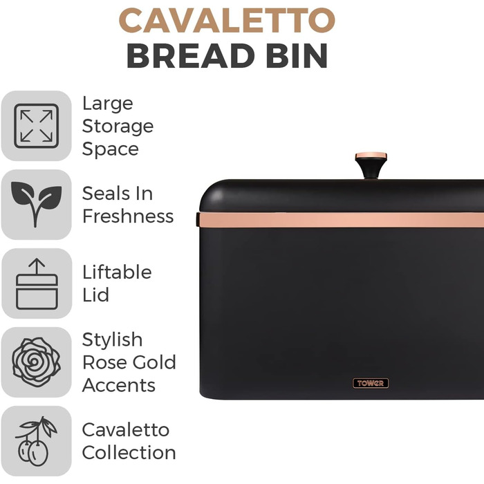 Cavaletto Brotkasten-Aufbewahrung T826130BLK: металевий хлібний контейнер, чорно-червоного кольору, 23 x 35 x 24 см