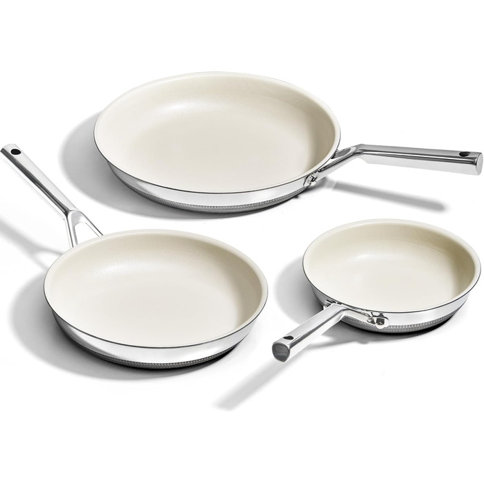Набір антипригарних сковорідок Kitexpert Beige, титано-керамічне покриття, нержавіюча сталь, 3 шт. (20,3 см, 25,4 см)