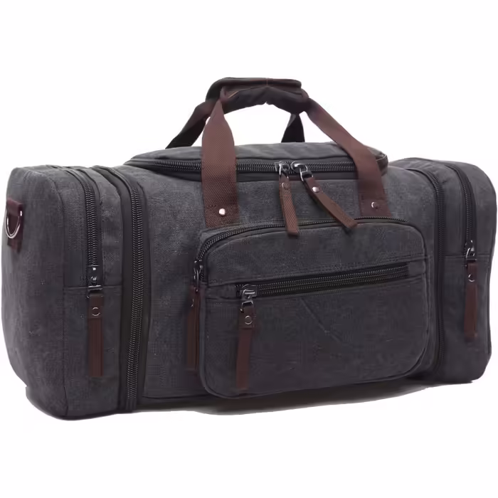 Travel Bag, Large 40L 50L Expandable Sailcloth Travel Bag, Unisex Travel Bags, Weekend Bag for Women and Men, Black