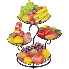 PouHenier 5-ярусна металева фруктова корзина для зберігання фруктів та овочів, чорного кольору з підставкою для бананів