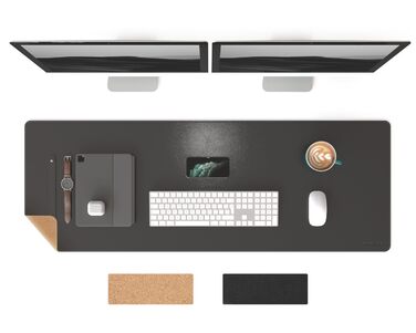 Килимок для миші RENMTURE двосторонній: Корковий та PU-шкіра, 120x43 см, для офісу та дому, водостійкий, чорний