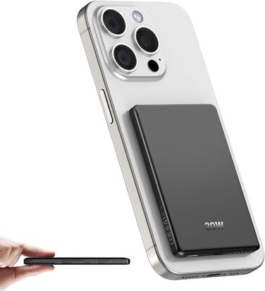 Power Bank Dbasne Магнітний 5000mAh з PD 20W та QC 3.0 для iPhone 16/15/14/13, USB-C, чорний