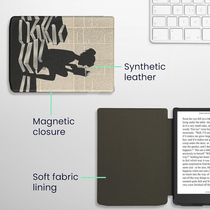 Чохол-книжка kwmobile для Pocketbook InkPad 4/Color 3/Color 2, Vivlio InkPad 4 - Чохол для eReader, Magnolien Taupe Weiß Blaugrau (жінка читає)