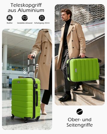 Набір валіз COOLIFE 3 шт. (M, L, XL) з ABS+PC, зелений, з TSA замком та обертовими колесами