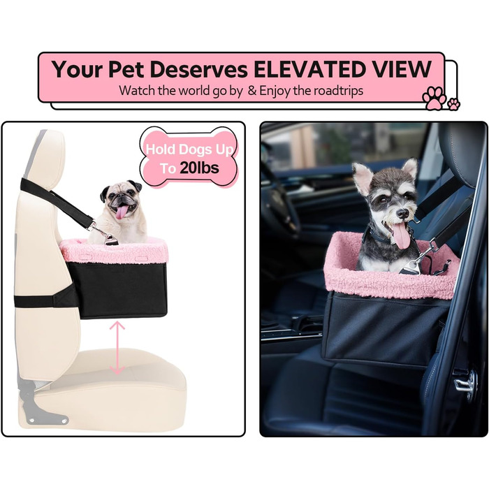 Автокрісло для собак UNICITII: безпечне та зручне місце для маленьких собак (до 20 кг), чорно-рожеве