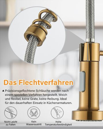 Кухляна змішувач Hbronzeshower з висувною лійкою, 360° обертання, нержавіюча сталь, з душем, для кухні