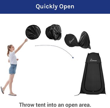 Portable Pop-Up Shower Toilet Privacy Tent - Outdoor Camping Toilet & Shower Cabin with Screen & Space for Hiking, Beach, and Travel (Black, L)