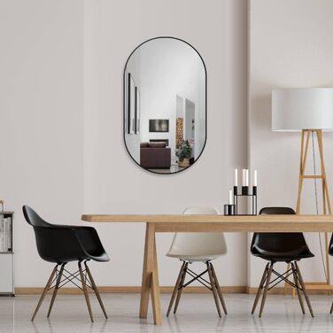 Круглий настінний дзеркало HOKO Design 50x90 см з металевим каркасом (чорний). Можлива вертикальна та горизонтальна установка. Для ванної, коридору, спальні, вітальні та їдальні.