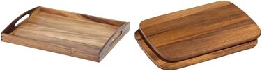Zassenhaus Serving Tray Wood | 53×41×7cm | Tea Tray & Breakfast Board Wood | 2-Piece Set | Made from Sustainable Acacia | Snack Board | Easy to Clean | Robust | 28 x 20 cm