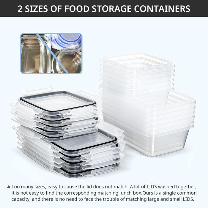 12 контейнерів для зберігання їжі з кришкою, контейнери для заморожування, meal prep бокси, 6 x 1л/0.52л, BPA-free, герметичні, для мікрохвильової печі, придатні для миття в посудомийній машині, для зберігання та транспортування їжі, фруктів, овочів