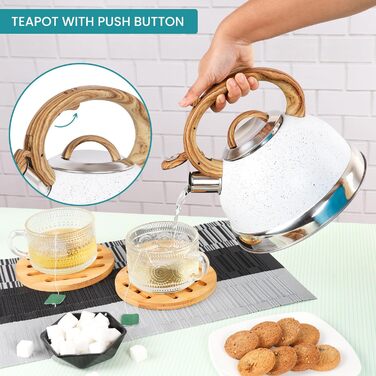 Чайник Belle Vous 3L з текстурованою поверхнею для плити/індукції - нержавіюча сталь, чайник для чаю/кави