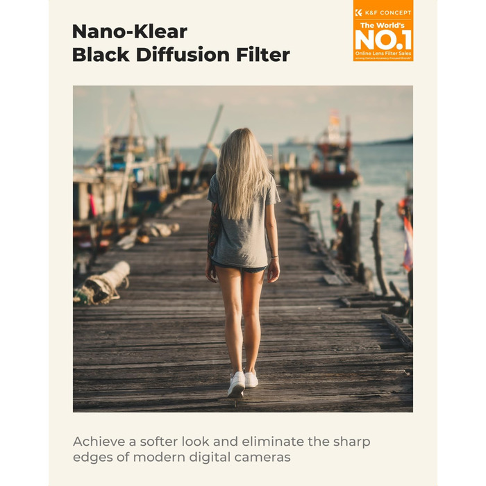 Фільтр K&F Concept 77mm Black Promist 1/8 з оптичного скла з Multi-Nano покриттям для відеозйомки/портретної фотографії (Nano-Klear)