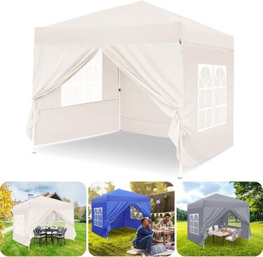 Gazebo, Leadyeah Pop-Up Pavilion with Sides, Foldable Camping Pavilion 2.5 x 2.5, Heavy-Duty Pavilion Tent, Fully Waterproof, 50+ UV Protection for Camping, Party - Beige