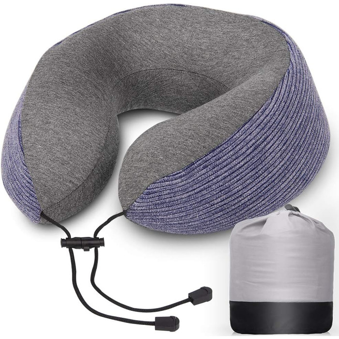 Подушка для шиї у подорожах, 100% Memory Foam - для автомобіля, літака, поїзда, офісу та кемпінгу, з чохлом, маскою для сну та берушами, фіолетовий