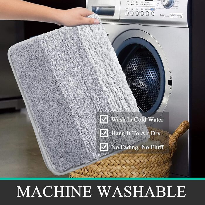 Enyhom 3-Piece Microfiber Bath Mat Set - Non-Slip Bathroom Rugs & Toilet Mat Set - Soft & Washable - Grey - 45x65cm, 50x80cm, 50x60cm