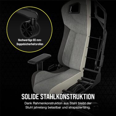 Ігрове крісло Corsair T3 RUSH Fabric 2023, автомобільний стиль, тканинне покриття, подушка для шиї, ортопедична підтримка попереку, сіре та антрацитове