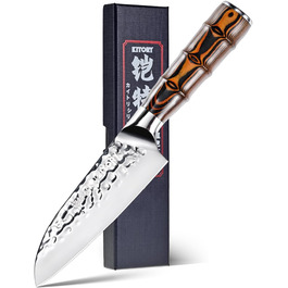 Професійний ніж Santoku Kitory 14 см для суші та кухні з молотильною гострою лезою з вуглецевої нержавіючої сталі та бамбуковою ручкою, у подарунковій коробці