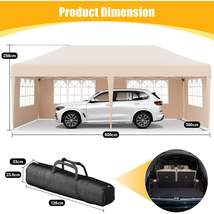 Devoko Gazebo, 2x2 Gazebo Waterproof, Stable, Winter-Proof, 3-Height Adjustable, Folding Gazebo UV Protection 50+, Folding Tent, Folding Canopy, Gazebo with Carry Bag, For Garden Outdoor Camping, (3*6m 6 Side Walls, Beige)