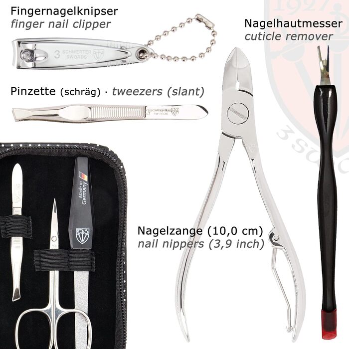 Набір для манікюру DREI SCHWERTER 'Torino' (6 предметів) | Німецький якісний манікюрний набір у шкіряному етою | Шкіра, срібло, чорний лак