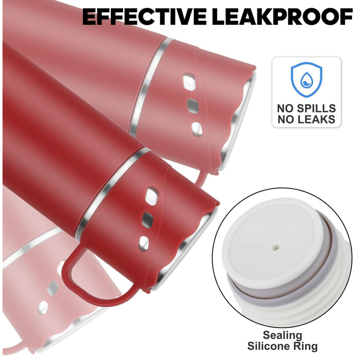 Термокухоль-термос із нержавіючої сталі 550 мл з кришкою-чашкою та ручкою, вакуумний термос 12 годин гарячим / 12 годин холодним, нековзний термос для кави в дорогу для спорту, роботи, школи, авто (червоний)
