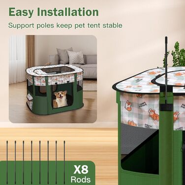 Складана огорожа для собак, вольєр для цуценят, переносний вольєр для тварин, вольєр для цуценят для дому, складаний вольєр для кошенят, собак, кроликів, XL (Темно-зелений), 110 * 85 * 58 см